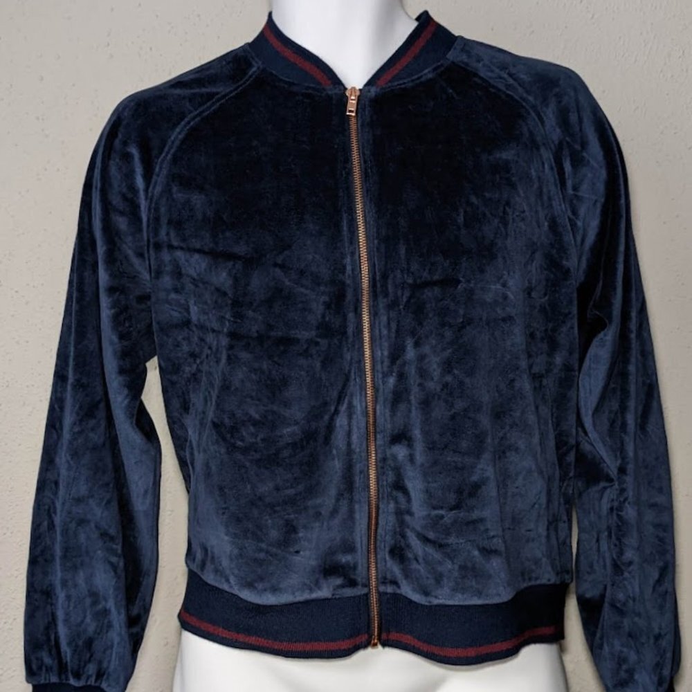 Kendall & Kylie Blue Velvet ZIP Up Jacket Track Lightweight Womens Size M NWT